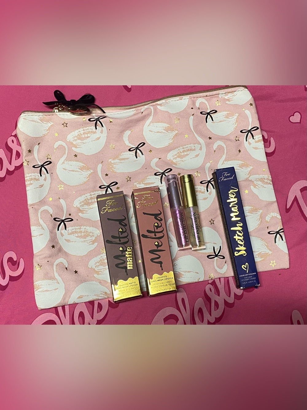 NEW Too Faced Makeup Bag Lipstick Lip Plumper Eyeliner Makeup Beauty Lot Bundle